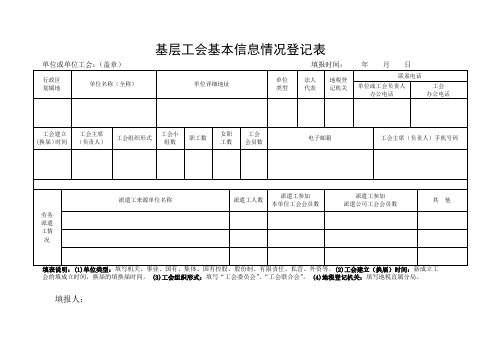 基层工会基本信息情况登记表