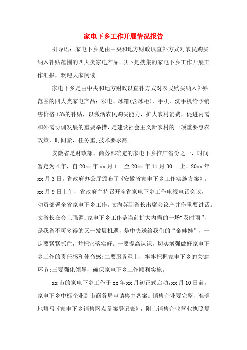2020年家电下乡工作开展情况报告