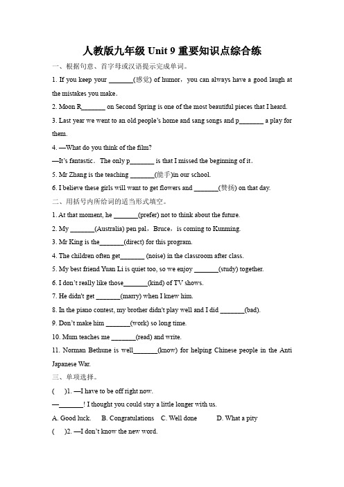 人教版九年级Unit 9重要知识点综合练含答案