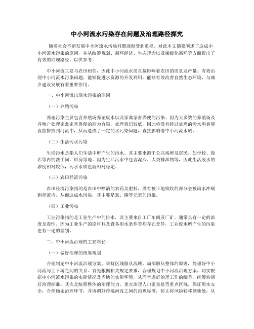 中小河流水污染存在问题及治理路径探究