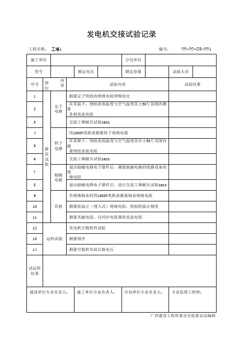 发电机交接试验记录(最新版)