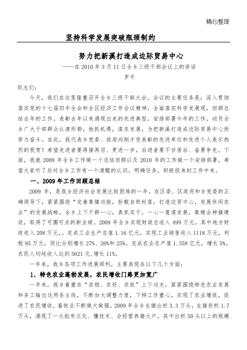 XXXX在新溪乡三级干部大会上的讲话