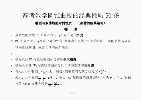 高考数学圆锥曲线的经典性质50条(精选课件)