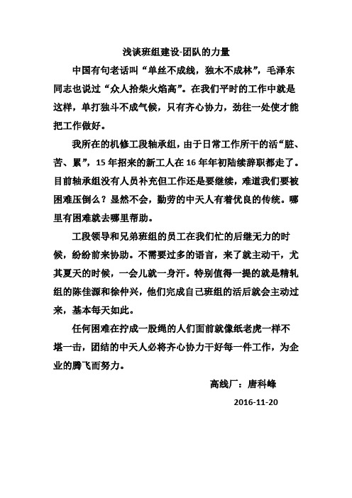 浅谈班组建设-团队的力量-机修唐科峰