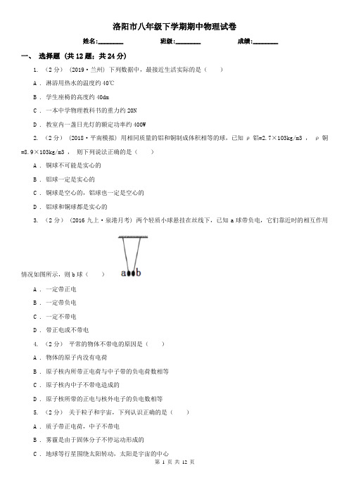 洛阳市八年级下学期期中物理试卷  