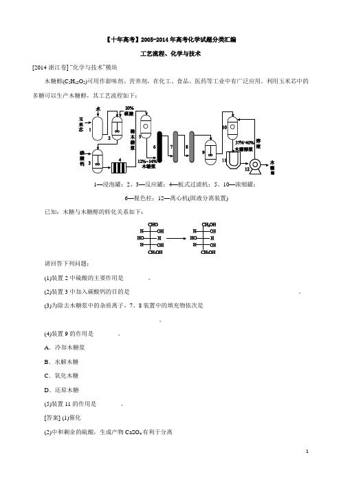 【十年高考】2005-2014年高考化学试题分类汇编——化学与技术