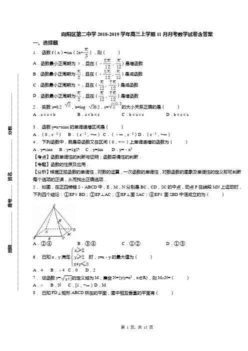 向阳区第二中学2018-2019学年高三上学期11月月考数学试卷含答案(1)