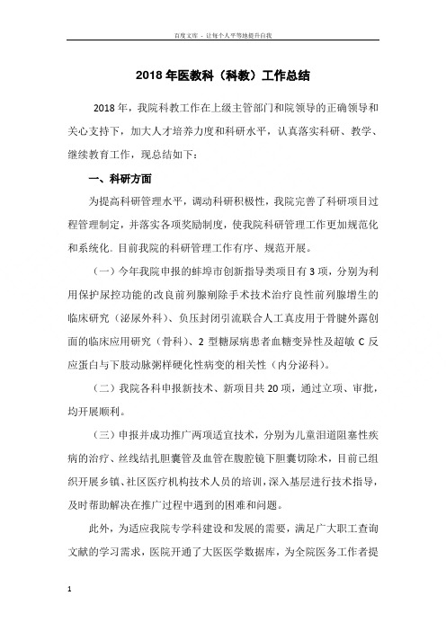 医教科科教科2018年工作总结及2019年工作计划