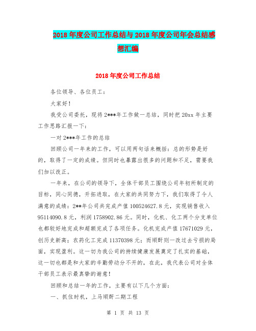 2018年度公司工作总结与2018年度公司年会总结感想汇编