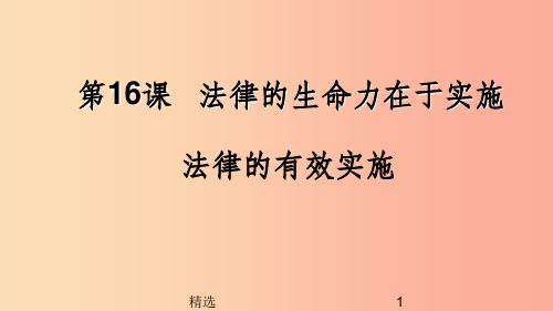 九年级道德与法治下册 第七单元 建设法治中国 第16课 法律的生命力在于实施 第1框 法律的有效实施