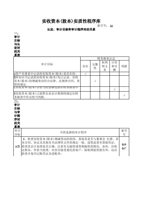 (QA)551实收资本(股本)实质性程序