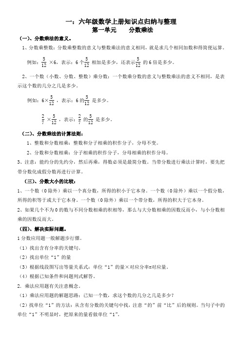 最新人教版六年级上下册数学知识点归纳与整理