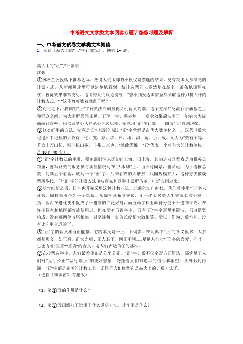 中考语文文学类文本阅读专题训练练习题及解析