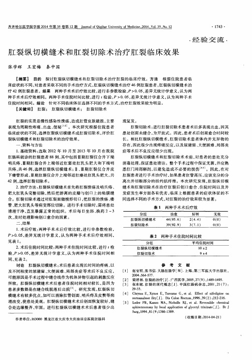 肛裂纵切横缝术和肛裂切除术治疗肛裂临床效果