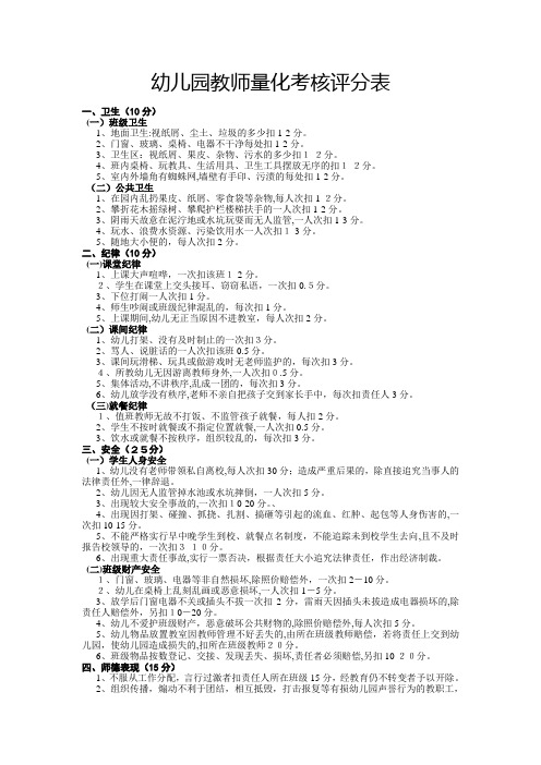 幼儿园教师量化考核评分表