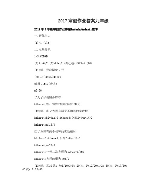 2017寒假作业答案九年级