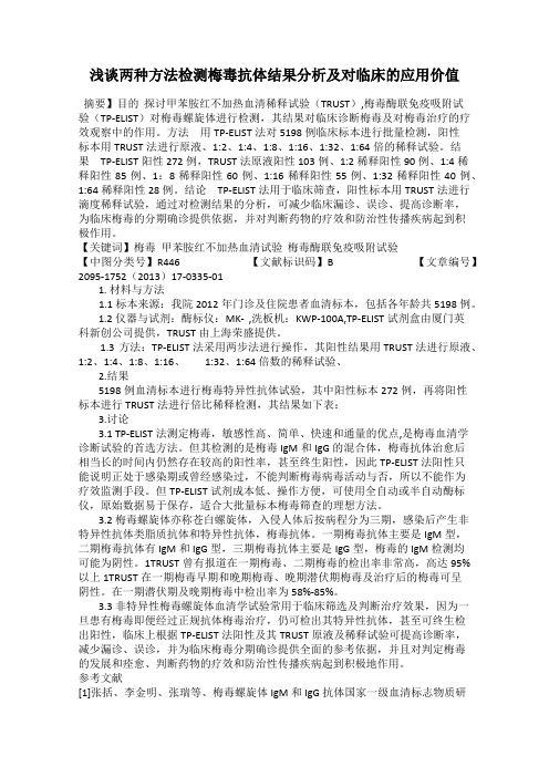 浅谈两种方法检测梅毒抗体结果分析及对临床的应用价值