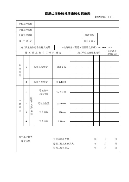 路堤边坡检验批质量验收记录表