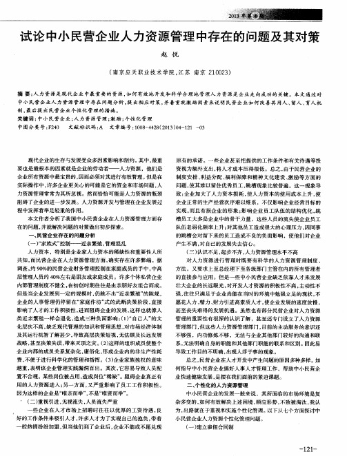 试论中小民营企业人力资源管理中存在的问题及其对策