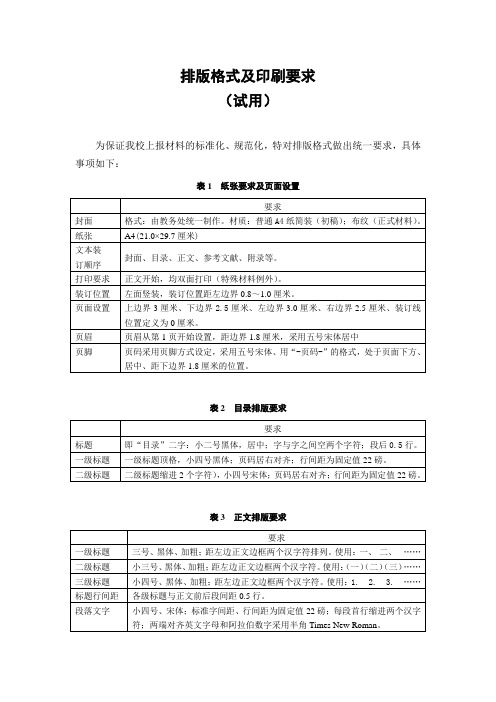 排版格式及印刷要求