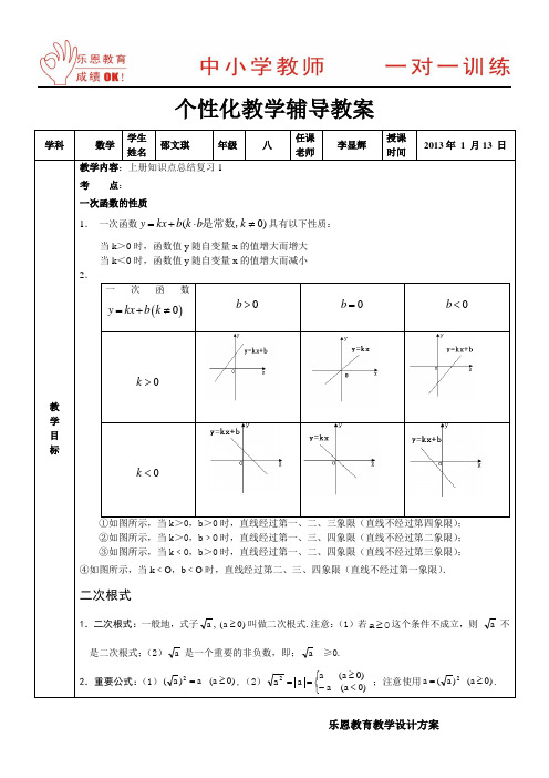 乐恩教育一对一辅导上册知识点总结复习1