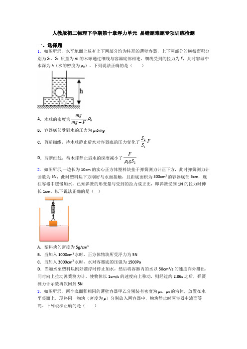 人教版初二物理下学期第十章浮力单元 易错题难题专项训练检测