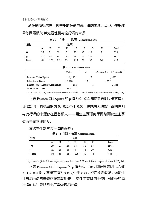 本科生论文三线表样式【范本模板】