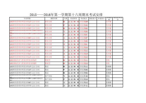 学生第十六周2015-2016年第一学期期末考试安排