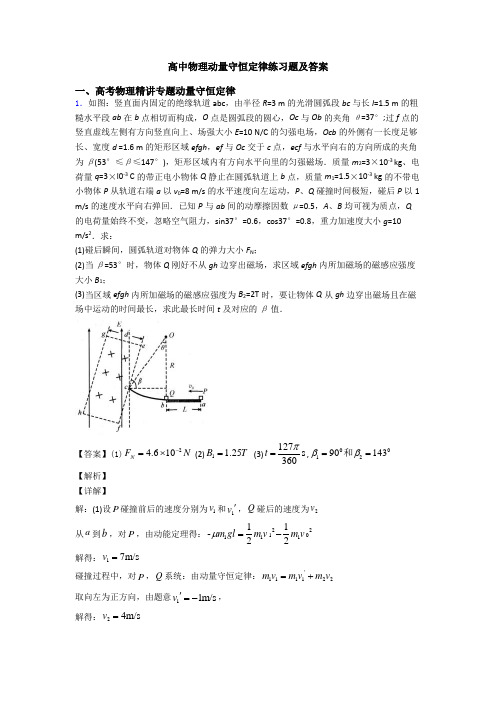 高中物理动量守恒定律练习题及答案