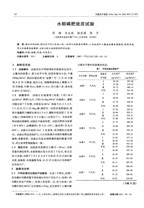 水稻磷肥效应试验