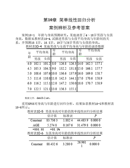 第10章 简单线性回归分析案例辨析及参考答案