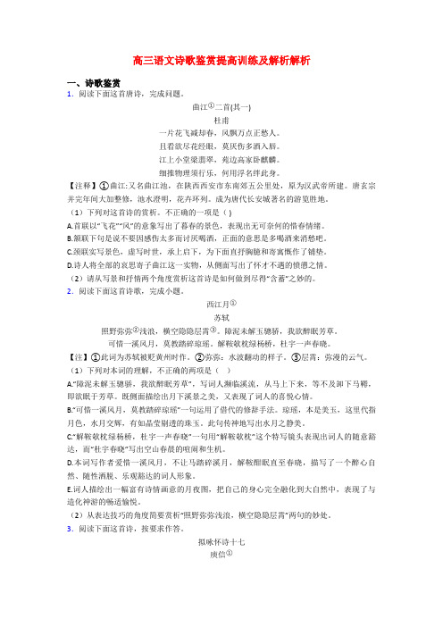 高三语文诗歌鉴赏提高训练及解析解析