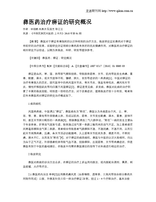 彝医药治疗痹证的研究概况