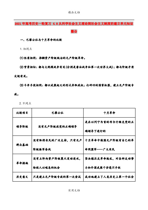 2021年高考历史一轮复习 4.8从科学社会主义理论到社会主义制度的建立单元知识整合