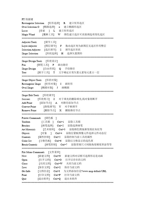 pt快捷键-英文