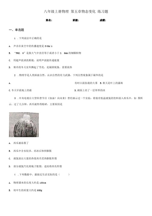 八年级上册物理 第五章 物态变化 练习题.docx