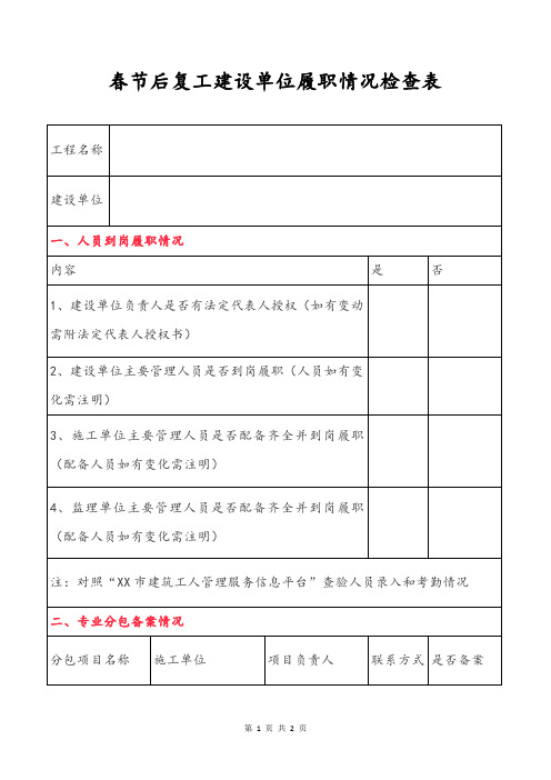 春节后复工建设单位履职情况检查表