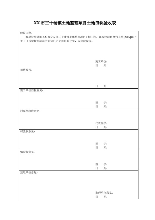 土地整理项目田块验收表