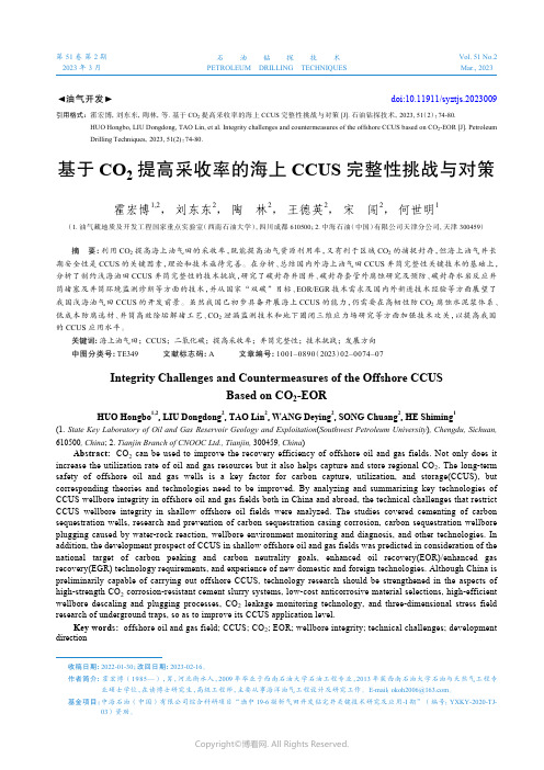 基于CO2提高采收率的海上CCUS完整性挑战与对策