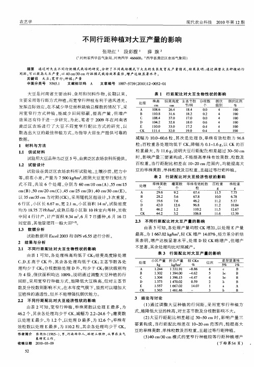 不同行距种植对大豆产量的影响
