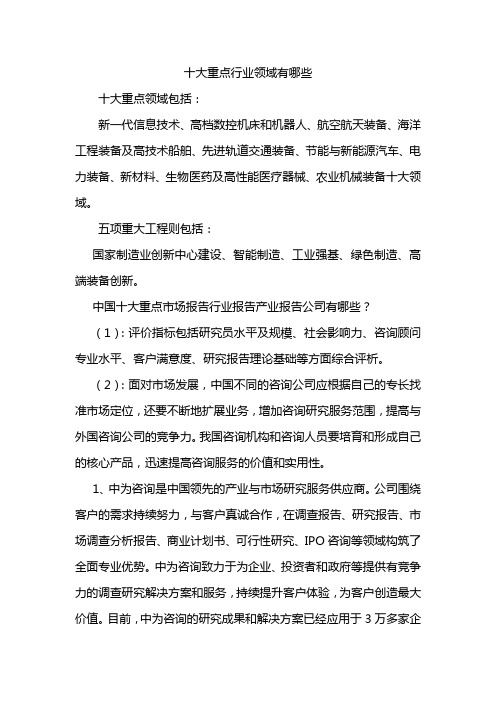 十大重点行业领域有哪些