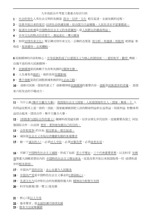 苏教版思想品德九年级1到12知识点