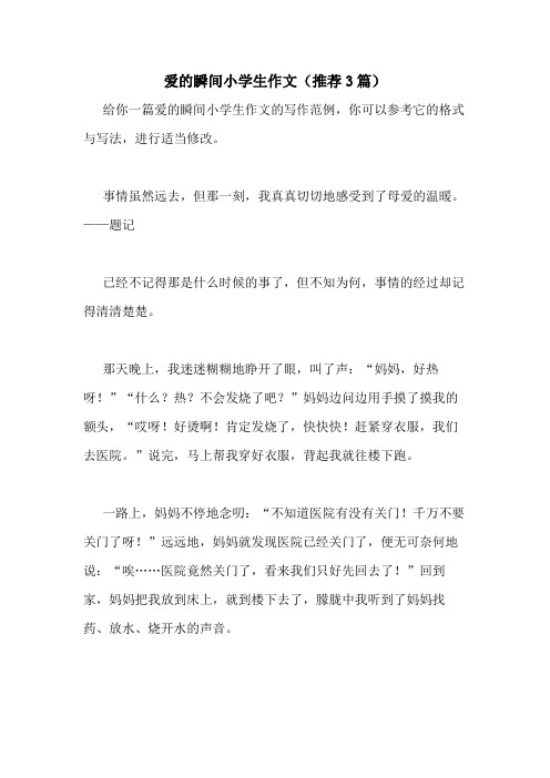 2020年爱的瞬间小学生作文(推荐3篇)