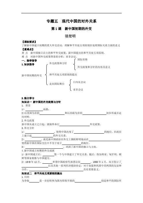 5.1 新中国初期的外交 教案(人民版必修1)