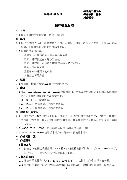AQL抽样标准适用