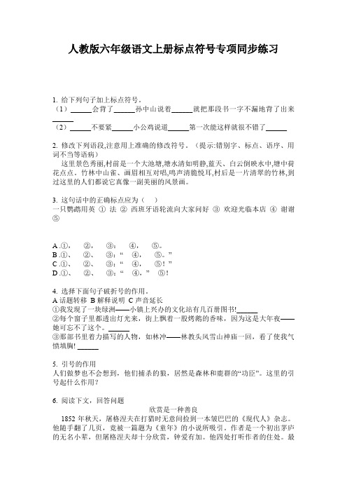人教版六年级语文上册标点符号专项同步练习