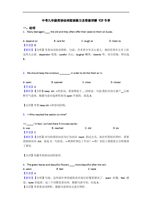 中考九年级英语动词短语练习及答案详解 VIP专享