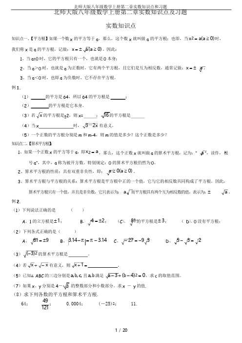 北师大版八年级数学上册第二章实数知识点和习题