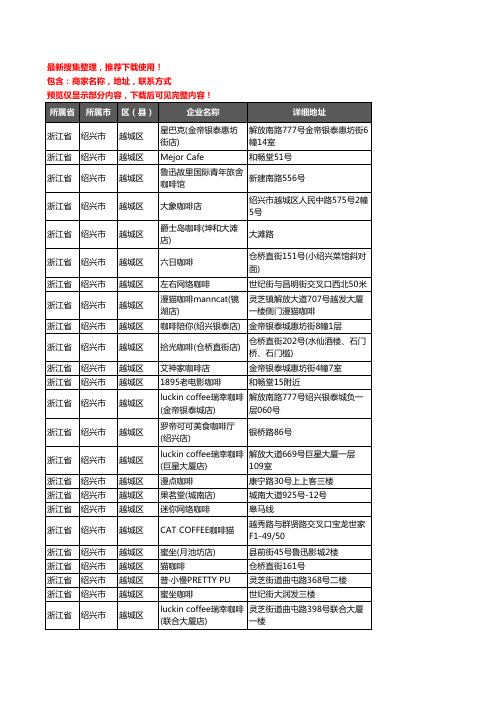 新版浙江省绍兴市越城区咖啡厅企业公司商家户名录单联系方式地址大全98家