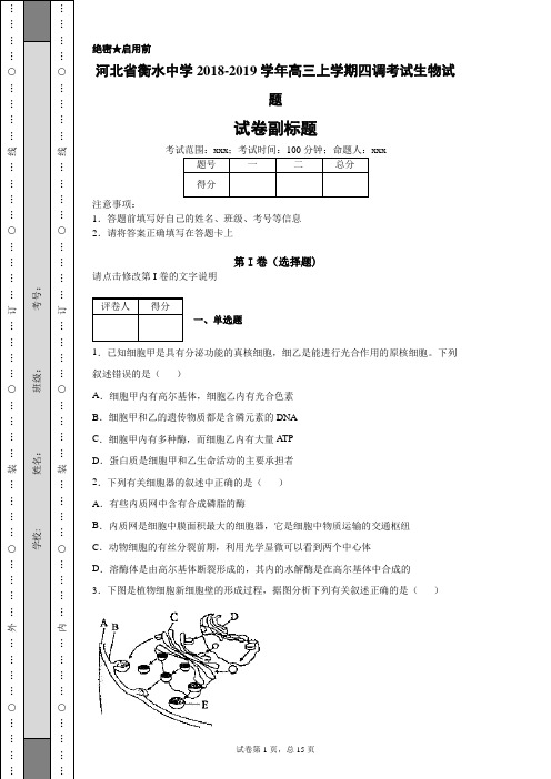 河北省衡水中学2018-2019学年高三上学期四调考试生物试题(带答案解析)